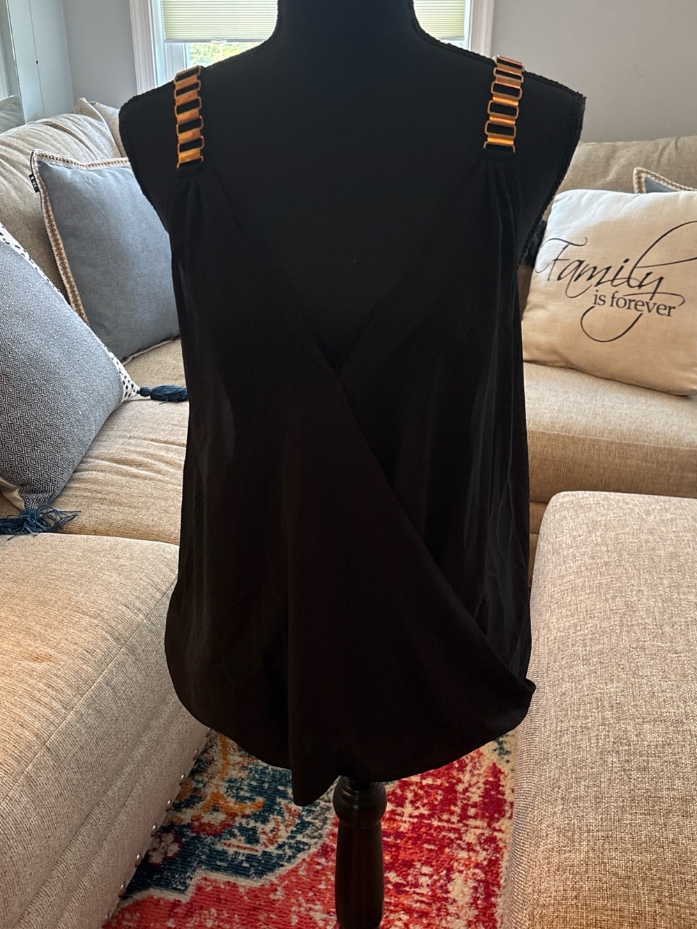 Cotton Express Black Tank Top with Gold Chain-Link Straps